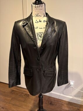 Ann Taylor Black Leather Tailored Blazer Jacket
